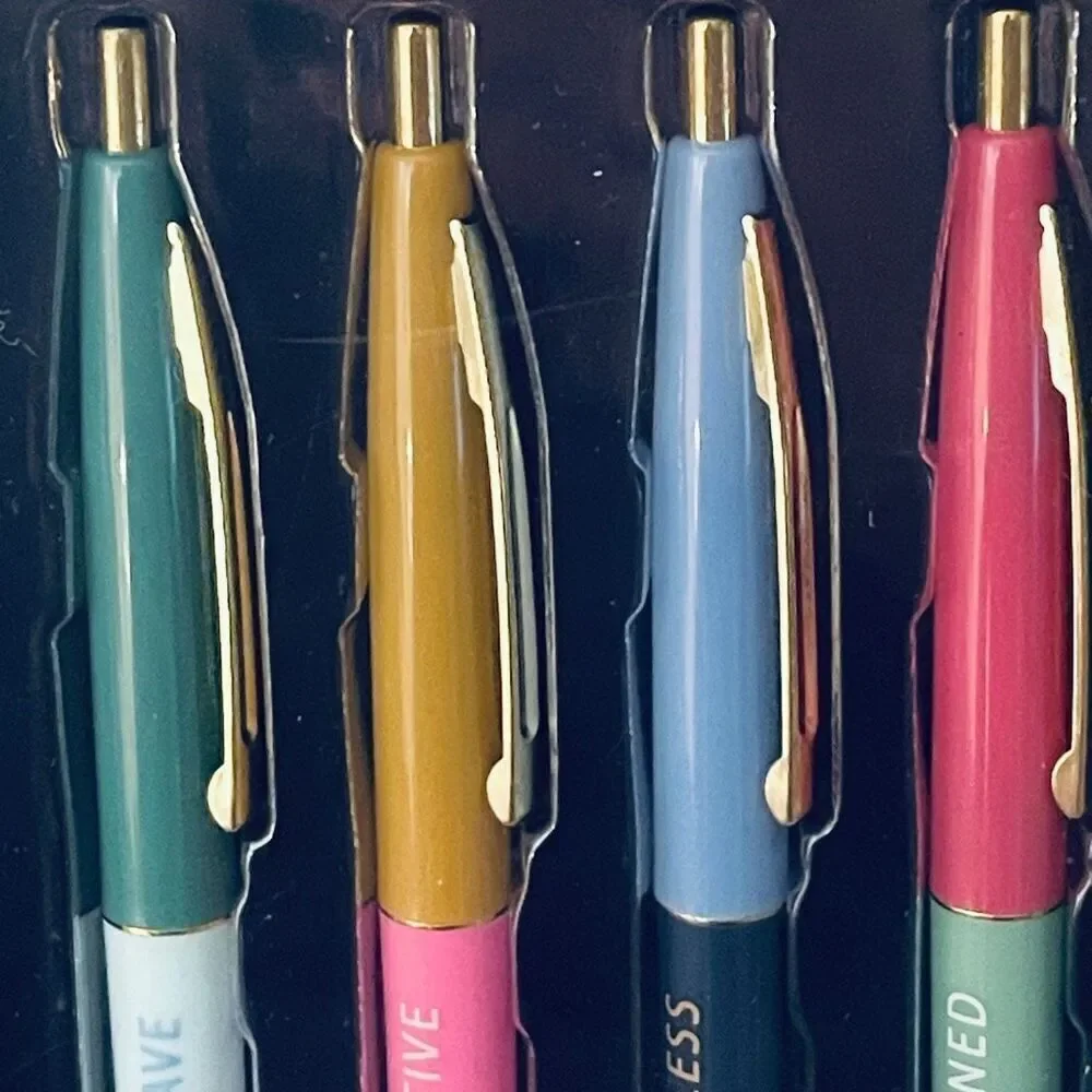 NWT ECCOLO set of 4 Inspirational graphic ballpoint Pens Gift Set Brave Fearless